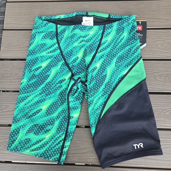 TYR  Durafast Elite Reaper Wave Mens Jammer Green/black Swimwear  SZ 32 NWT - Picture 1 of 3